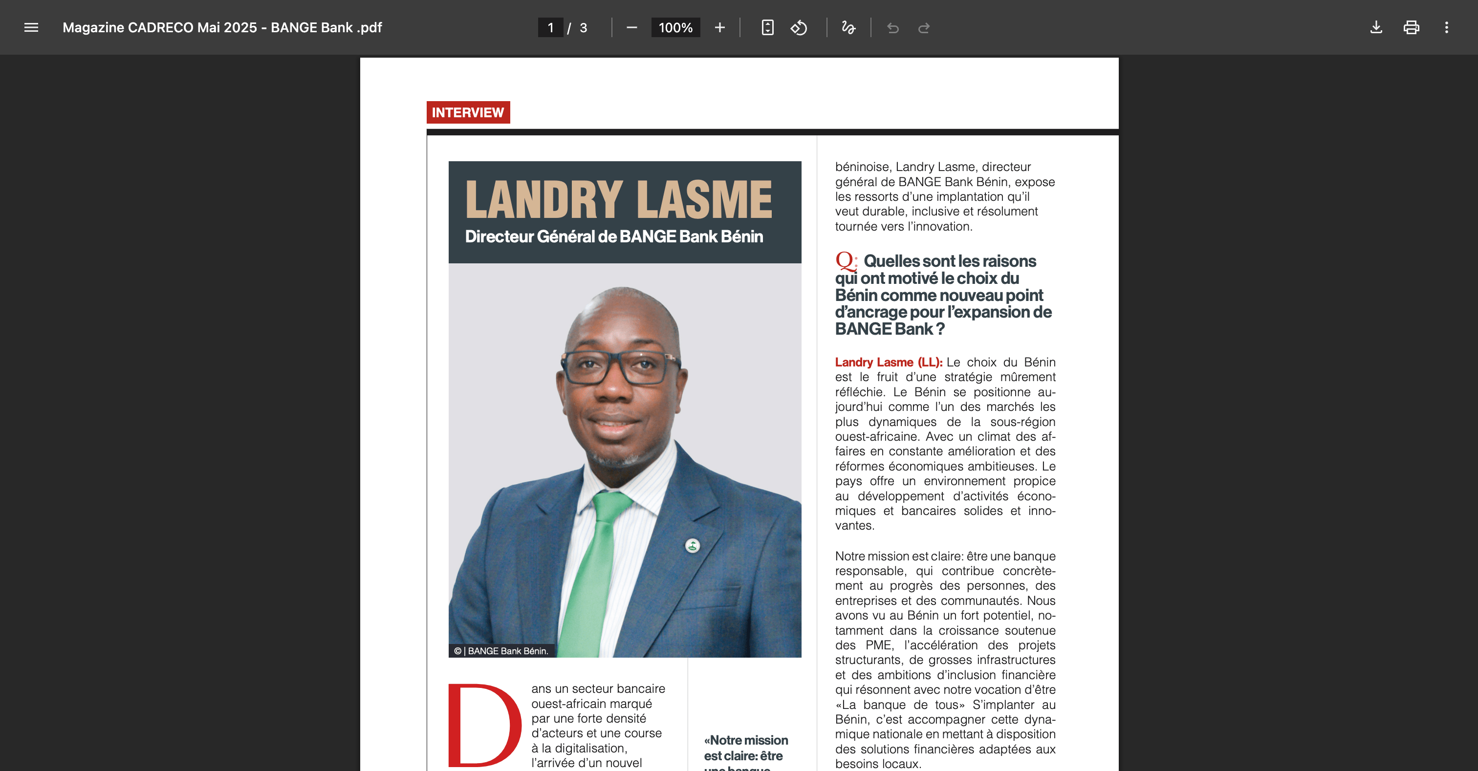 Magazine CADRECO Mai 2025 - BANGE Bank 